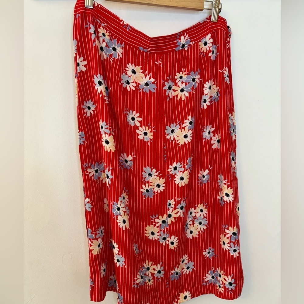 Madewell Retro Stripe red white floral midi skirt buttoned sides - Picture 6 of 8